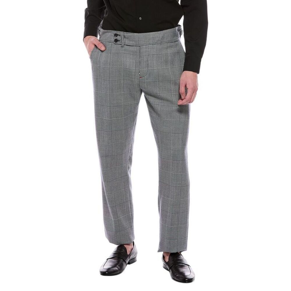 Isaia Mens  Houndstooth Wool Trouser, Black